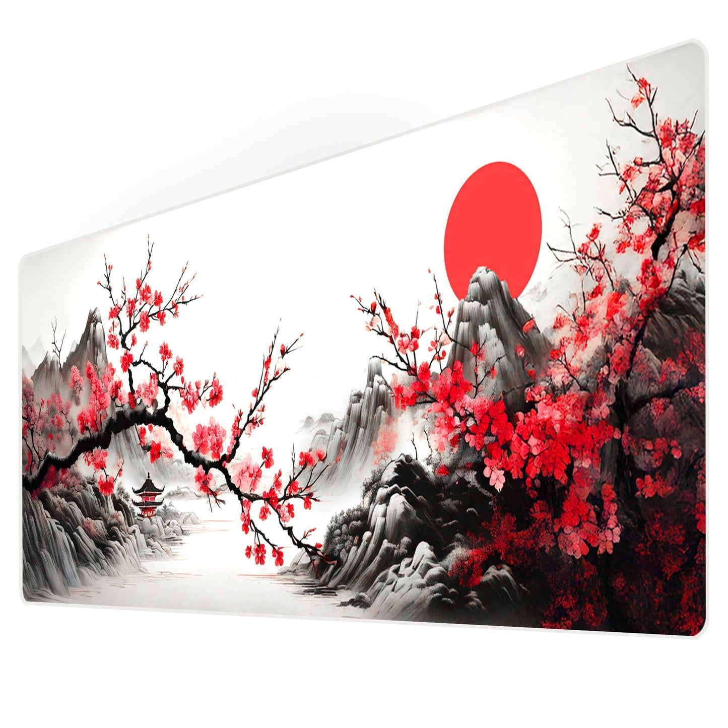WTADAY Cherry Blossom Large Japanese Mouse Pad Non-Slip 31.5x11.8 Inch