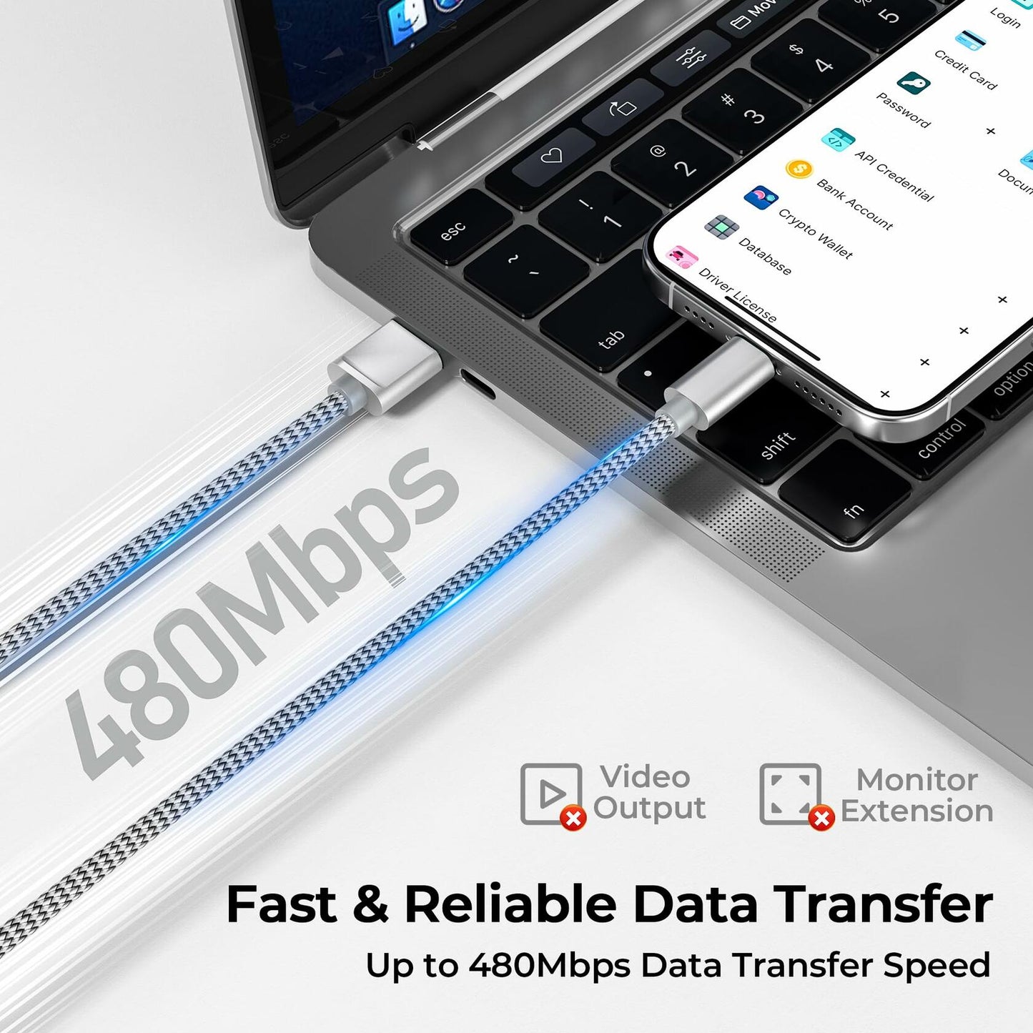 Basesailor USB to USB-C Charger Cable 6.6FT 2Pack Silver for iPhone 17 16 Pro