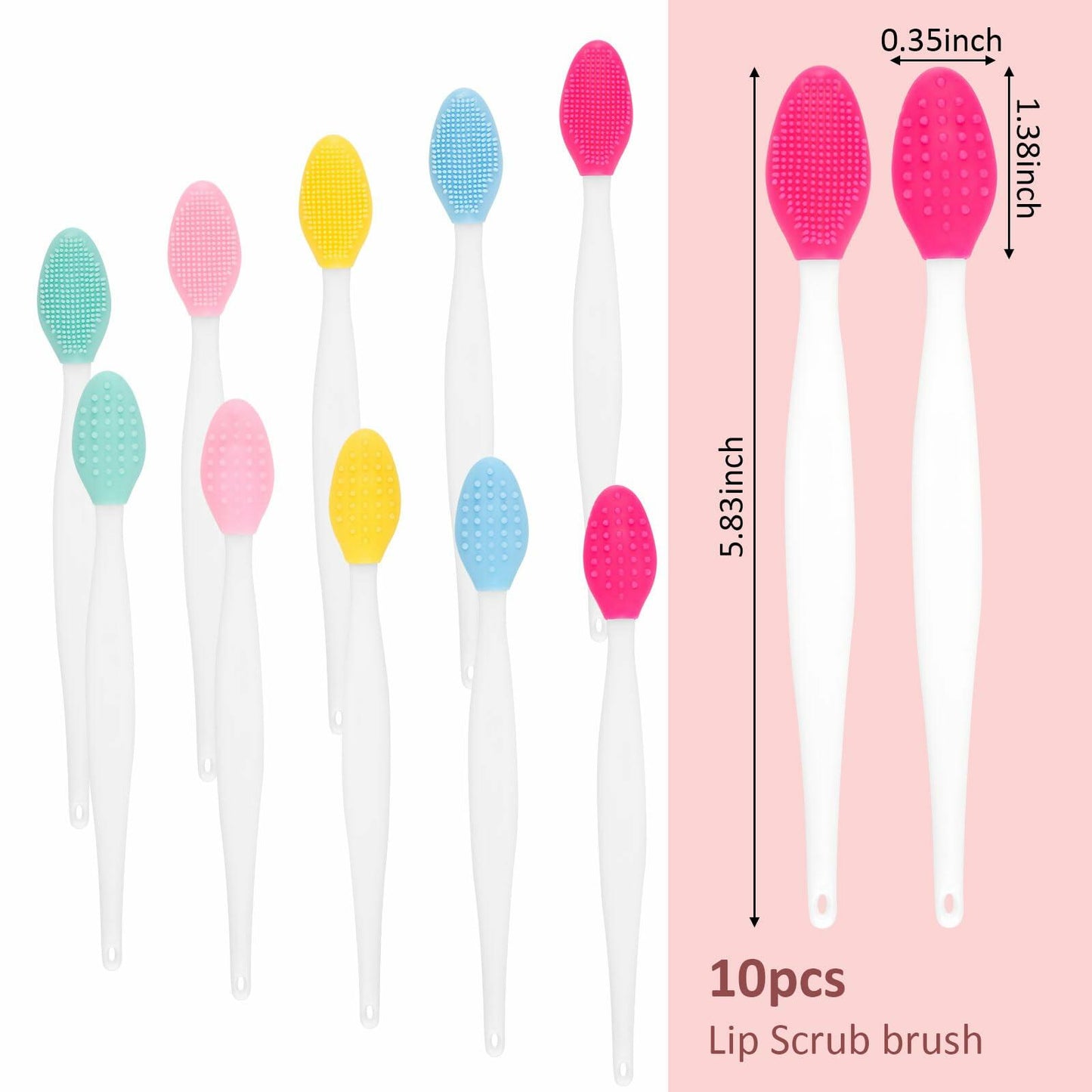 BEVTEE Lip Scrub Brush 10PCS Set Silicone Double-Sided Exfoliator Pink Mint