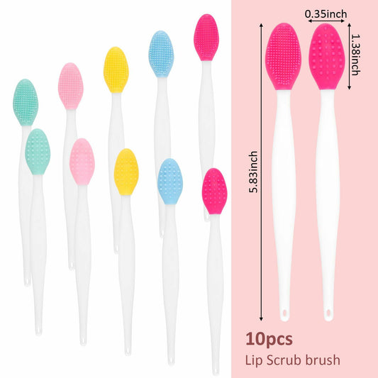 BEVTEE Lip Scrub Brush 10PCS Set Silicone Double-Sided Exfoliator Pink Mint