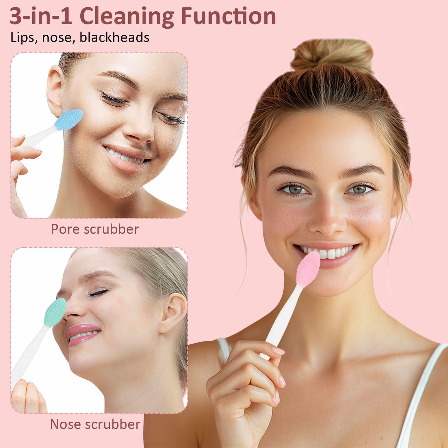 BEVTEE Lip Scrub Brush 10PCS Set Silicone Double-Sided Exfoliator Pink Mint