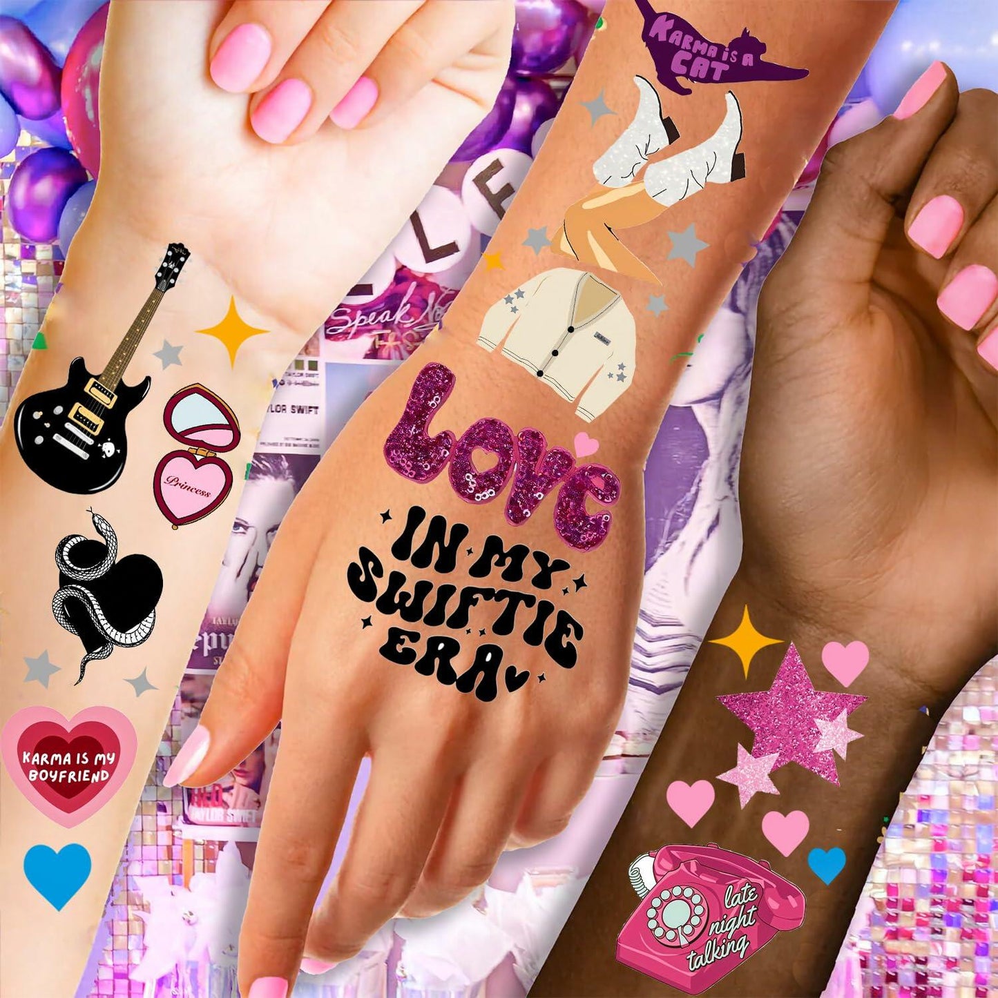 TS Music Album Temporary Tattoos 4 Sheets Birthday Party Favor Set