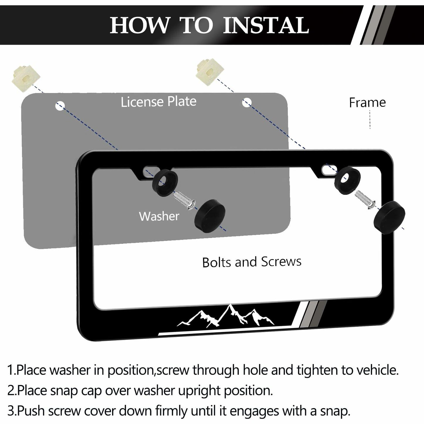 2PCS Tri-Color Mountain License Plate Frames Stainless Steel White Gray