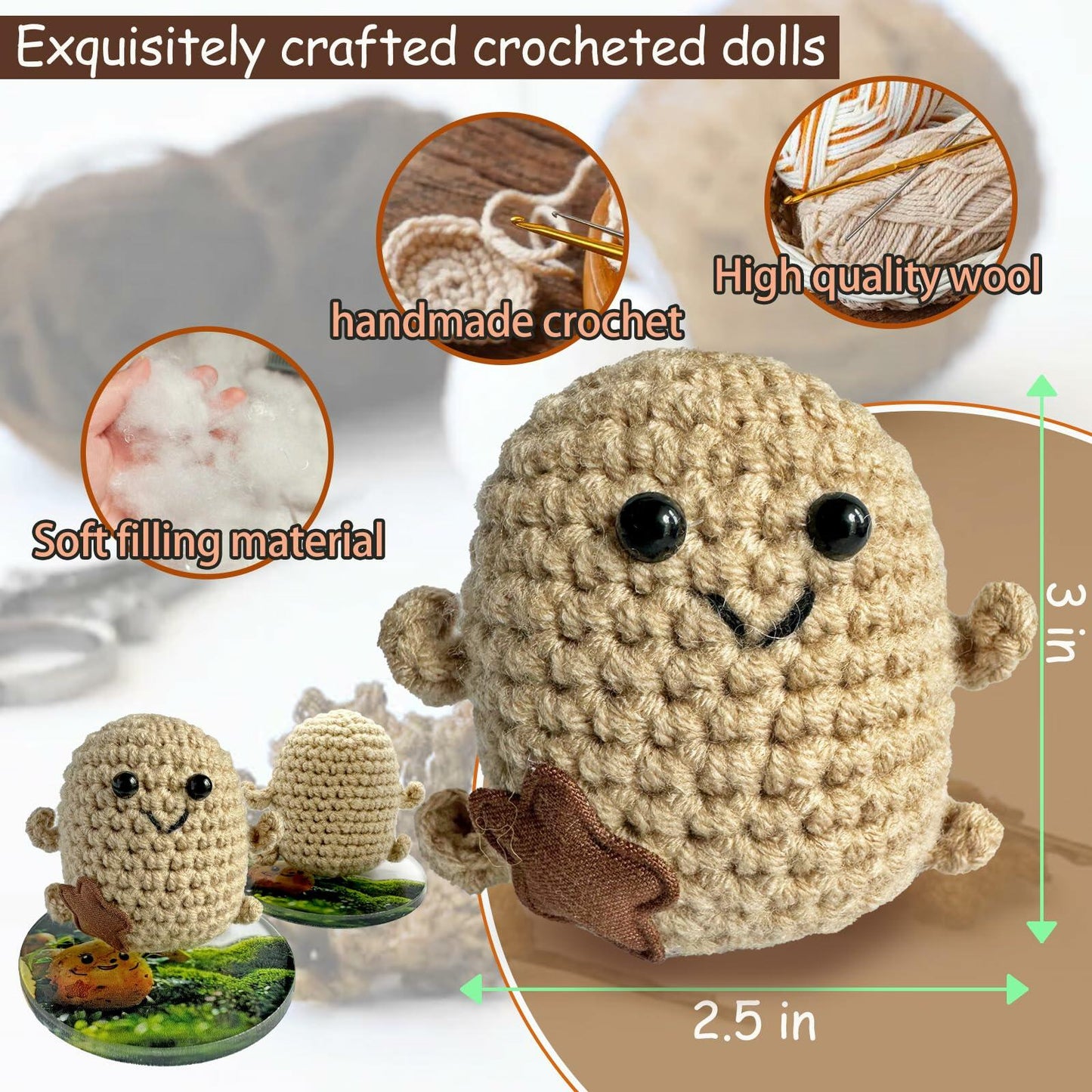 Mini Positive Potato Doll 3in Knit Plush with Card Cute Gift for Friends Family
