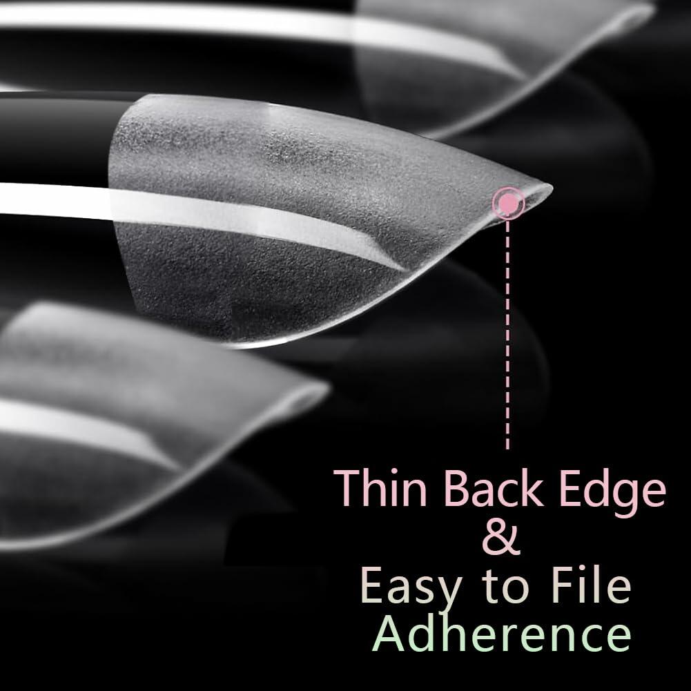 PrettyYo Short Almond Gel Nail Tips 600Pcs Clear Acrylic 12 Sizes Full Cover