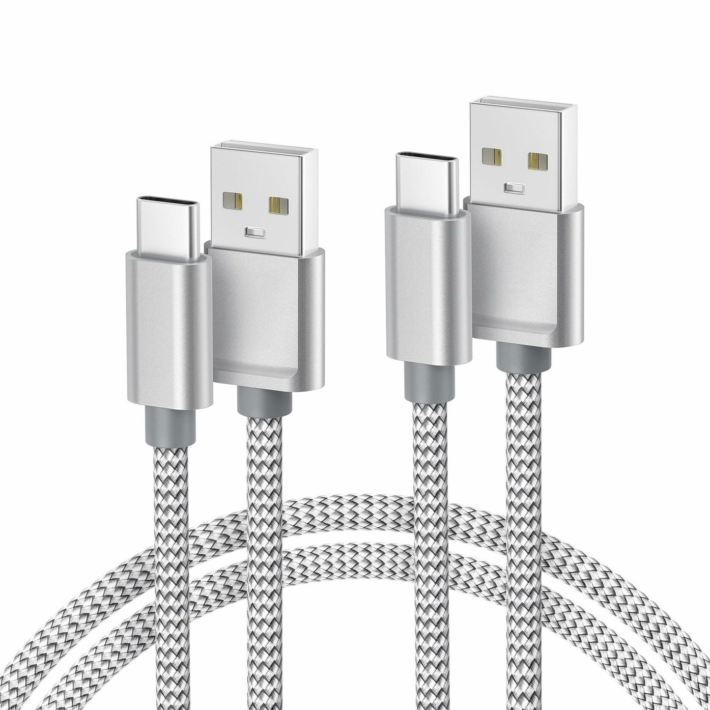 Basesailor USB to USB-C Charger Cable 6.6FT 2Pack Silver for iPhone 17 16 Pro