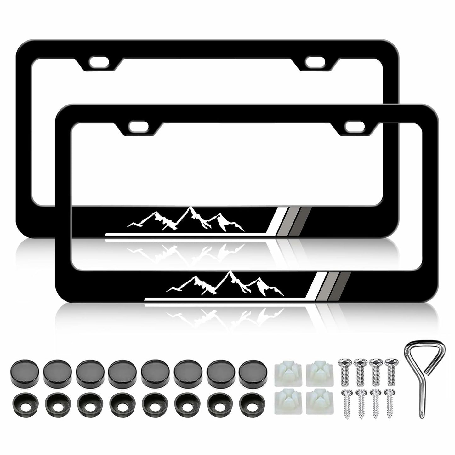 2PCS Tri-Color Mountain License Plate Frames Stainless Steel White Gray