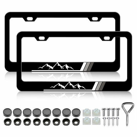 2PCS Tri-Color Mountain License Plate Frames Stainless Steel White Gray