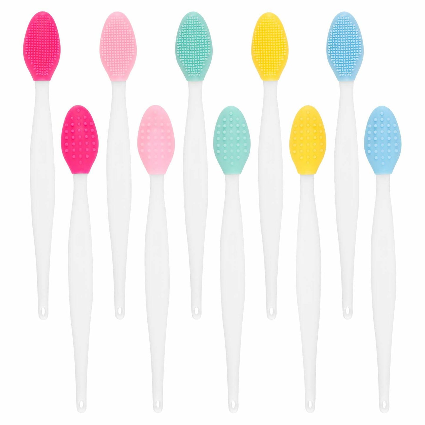 BEVTEE Lip Scrub Brush 10PCS Set Silicone Double-Sided Exfoliator Pink Mint