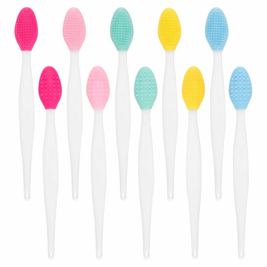 BEVTEE Lip Scrub Brush 10PCS Set Silicone Double-Sided Exfoliator Pink Mint