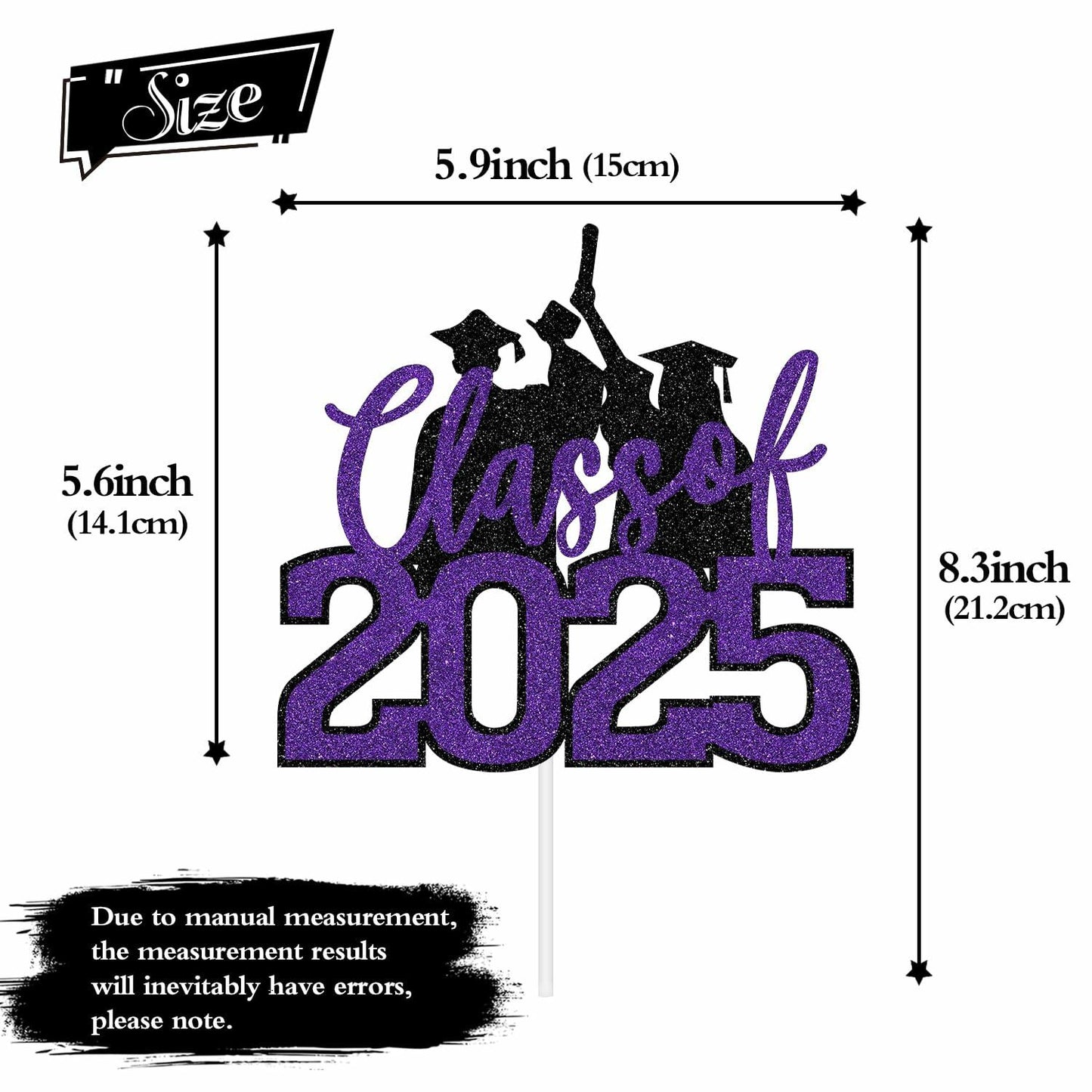 RLXPT Class of 2025 Cake Topper Congrats Grad Black Purple Glitter Foil