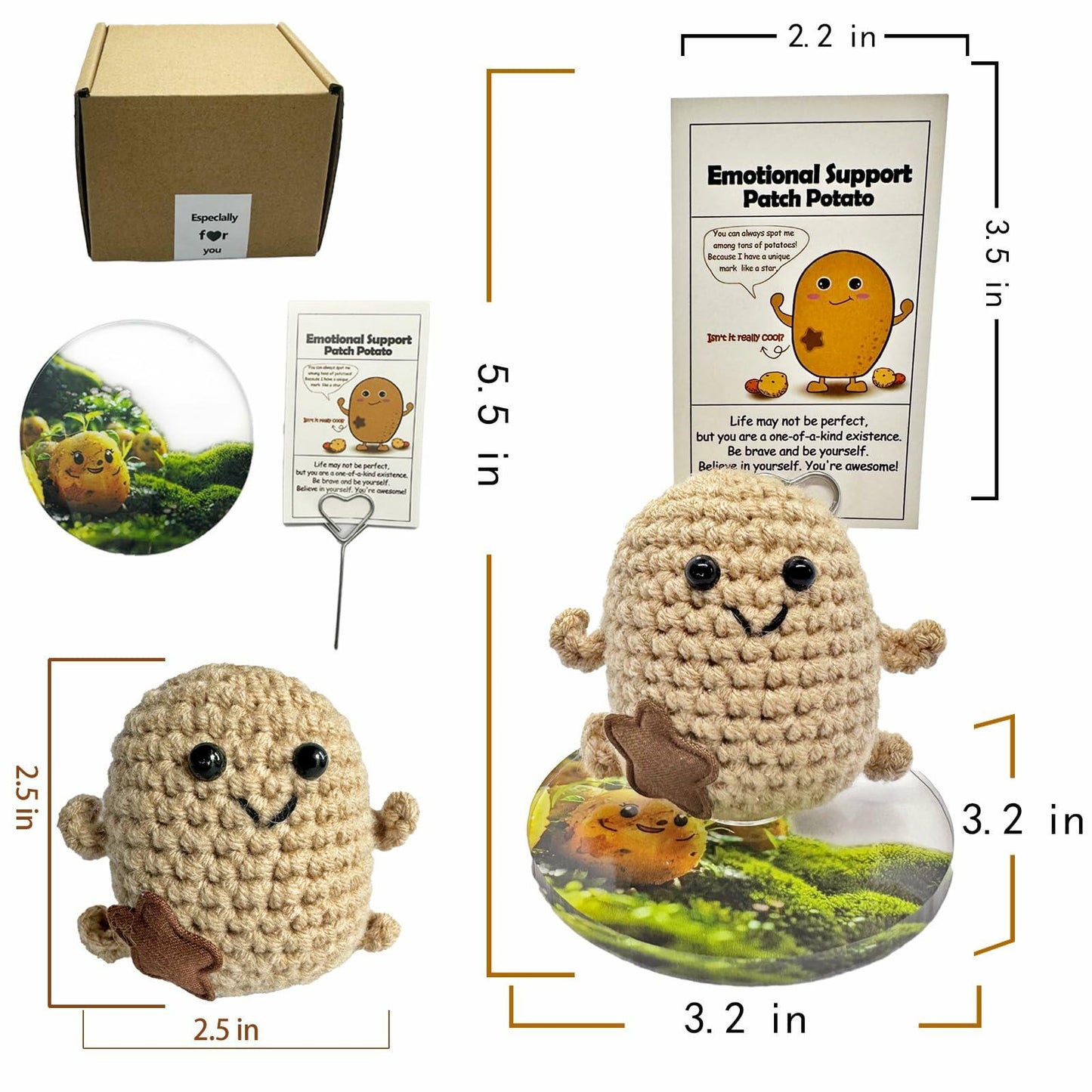 Mini Positive Potato Doll 3in Knit Plush with Card Cute Gift for Friends Family