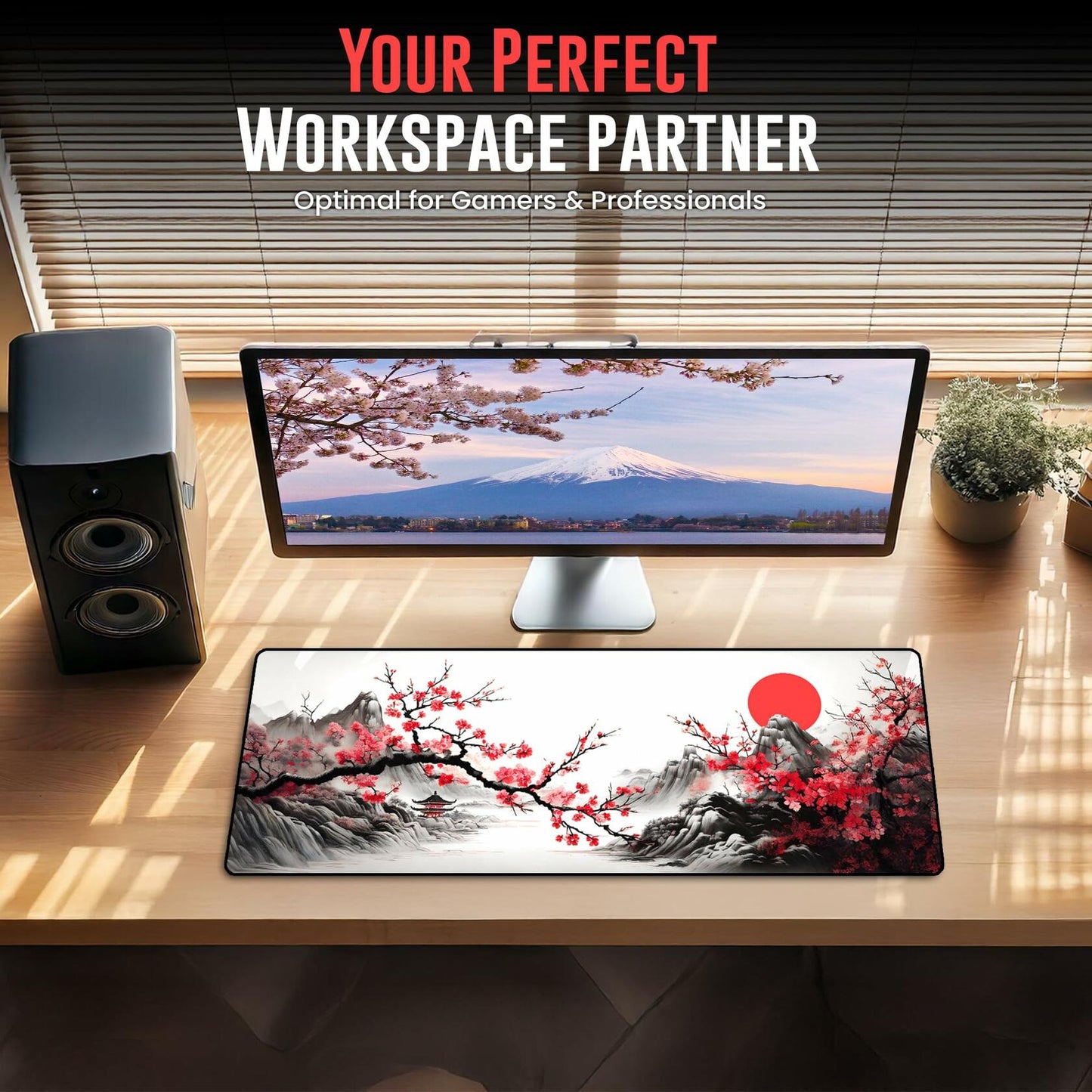 WTADAY Cherry Blossom Large Japanese Mouse Pad Non-Slip 31.5x11.8 Inch