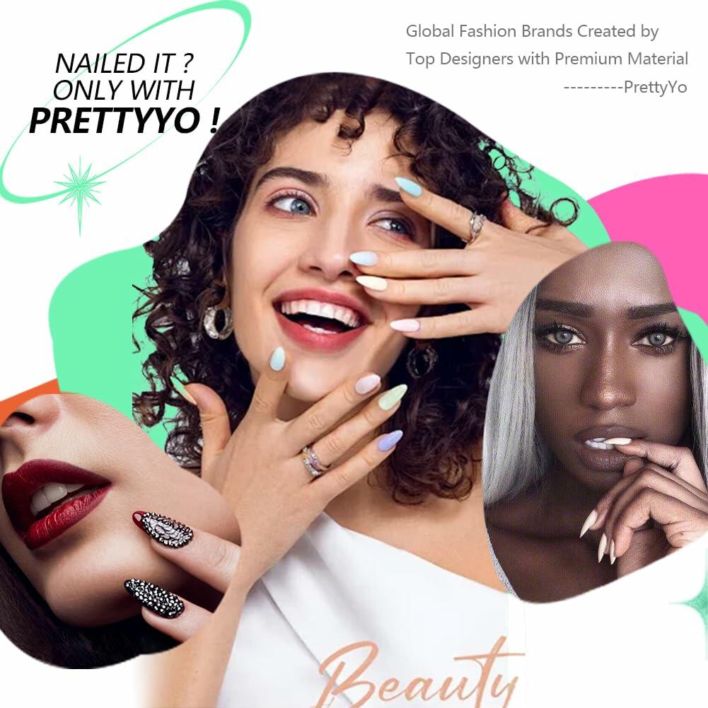 PrettyYo Short Almond Gel Nail Tips 600Pcs Clear Acrylic 12 Sizes Full Cover