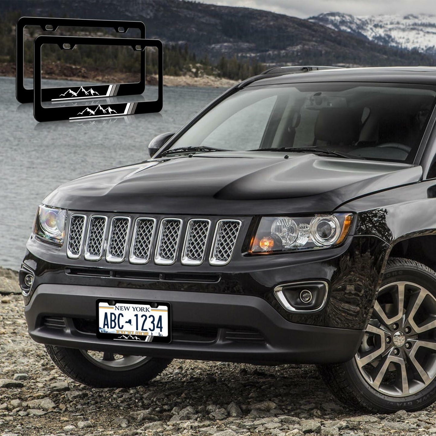 2PCS Tri-Color Mountain License Plate Frames Stainless Steel White Gray