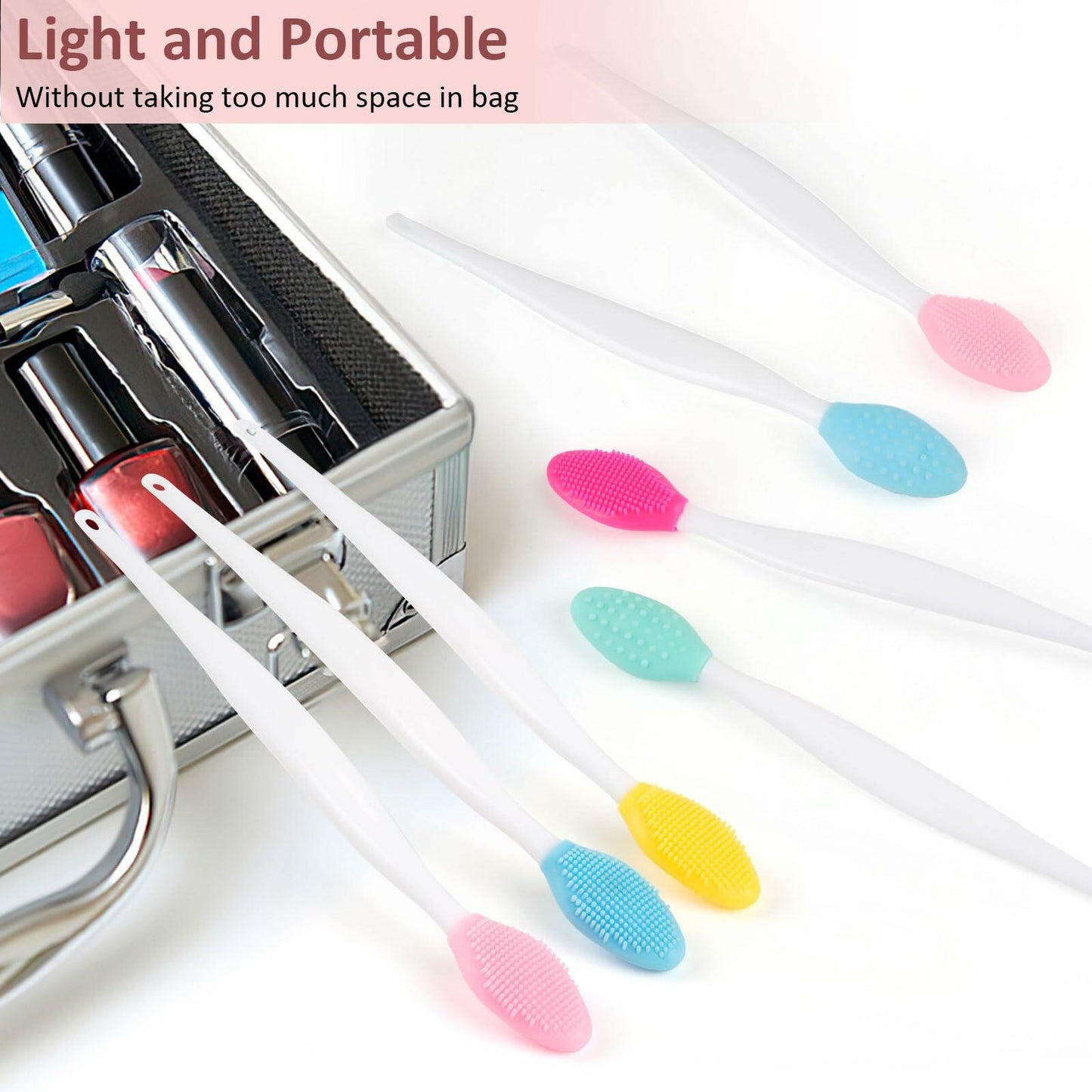 BEVTEE Lip Scrub Brush 10PCS Set Silicone Double-Sided Exfoliator Pink Mint