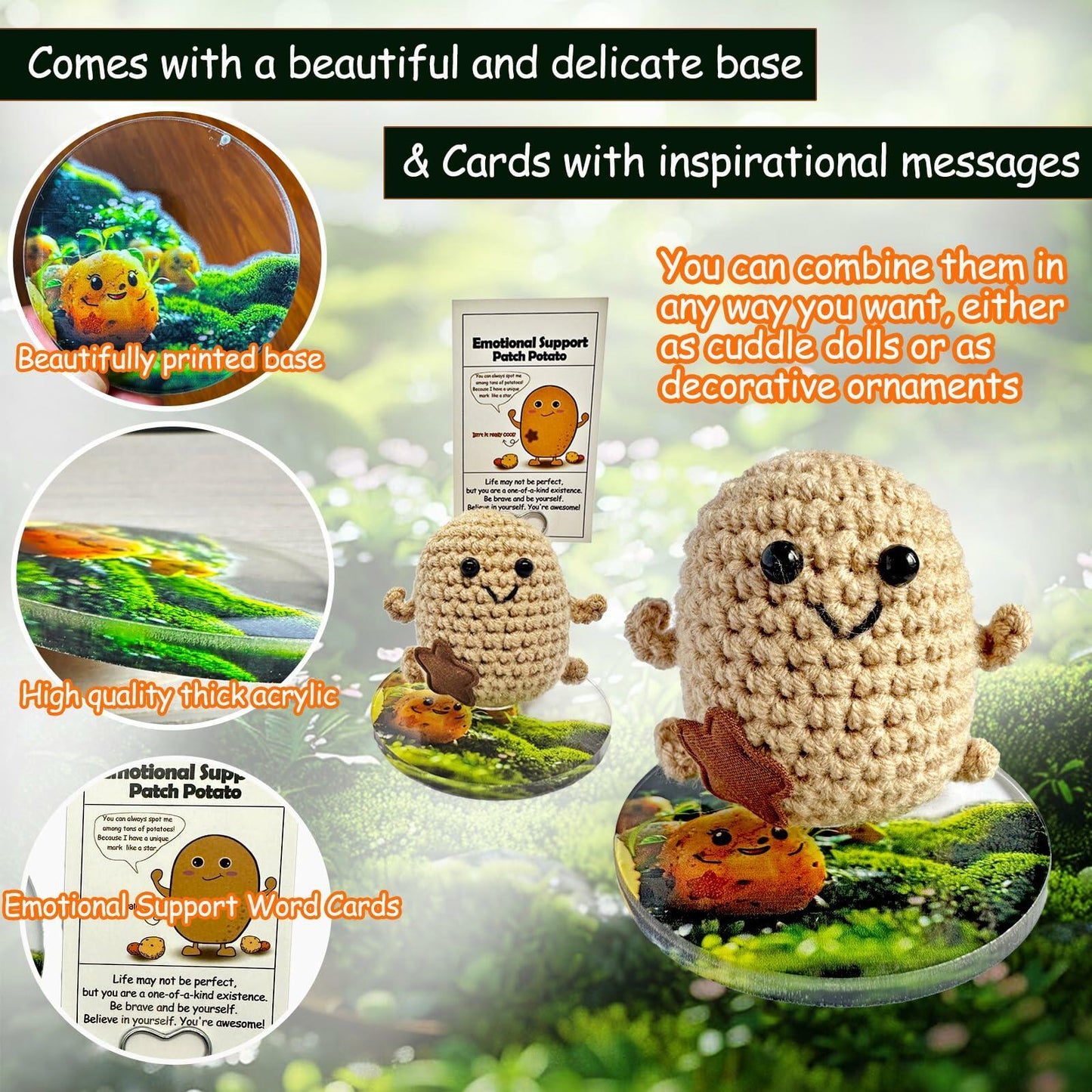 Mini Positive Potato Doll 3in Knit Plush with Card Cute Gift for Friends Family