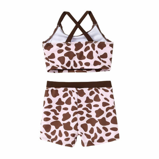PATPAT Girls 2-Piece Tankini Swimsuit Set Cheetah Brown Size 8-9
