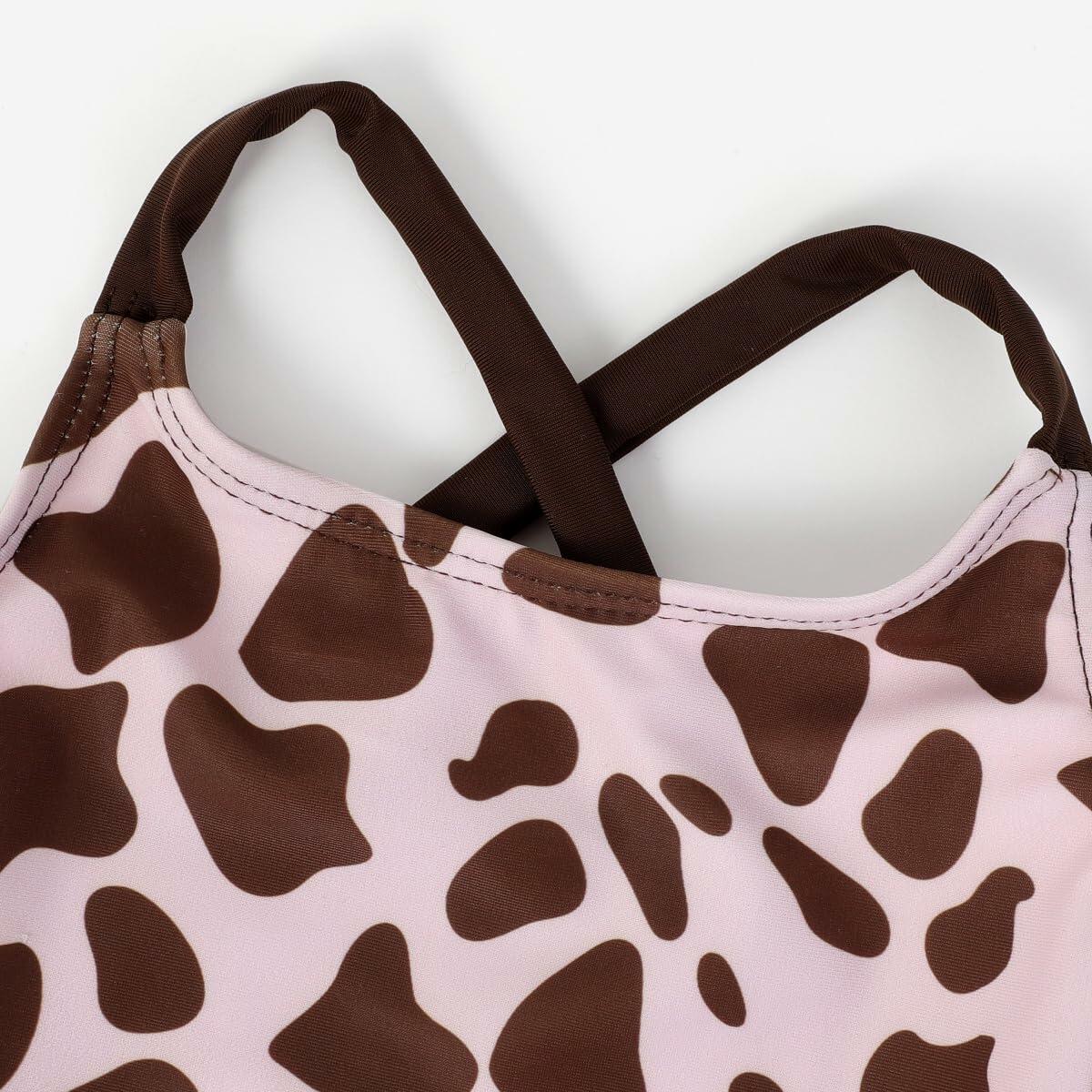 PATPAT Girls 2-Piece Tankini Swimsuit Set Cheetah Brown Size 8-9