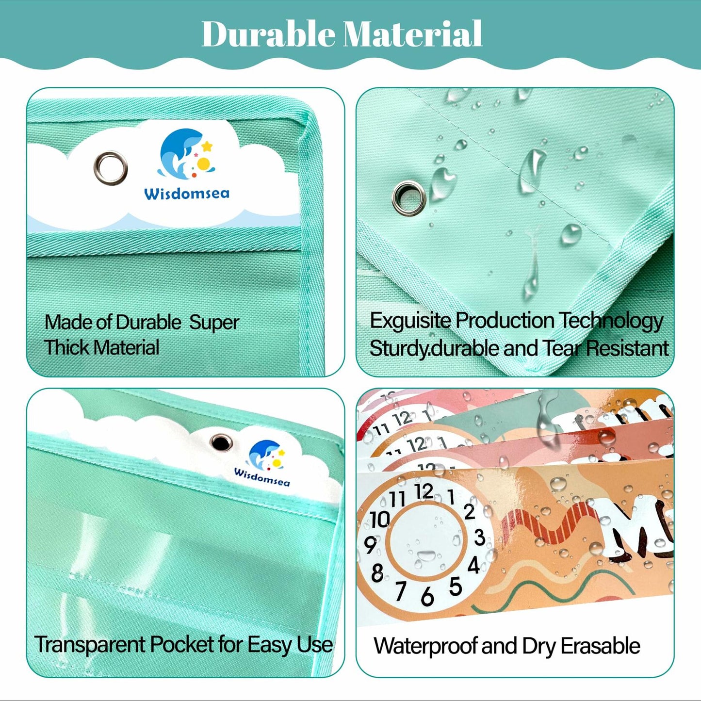 Wisdomsea Pocket Chart Classroom Blue 39 Double-Sided Erasable Cards