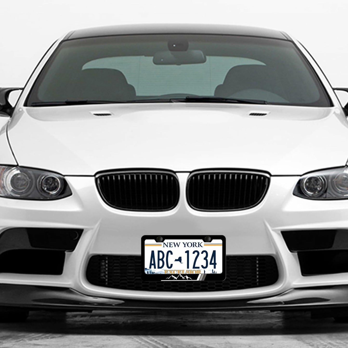 2PCS Tri-Color Mountain License Plate Frames Stainless Steel White Gray