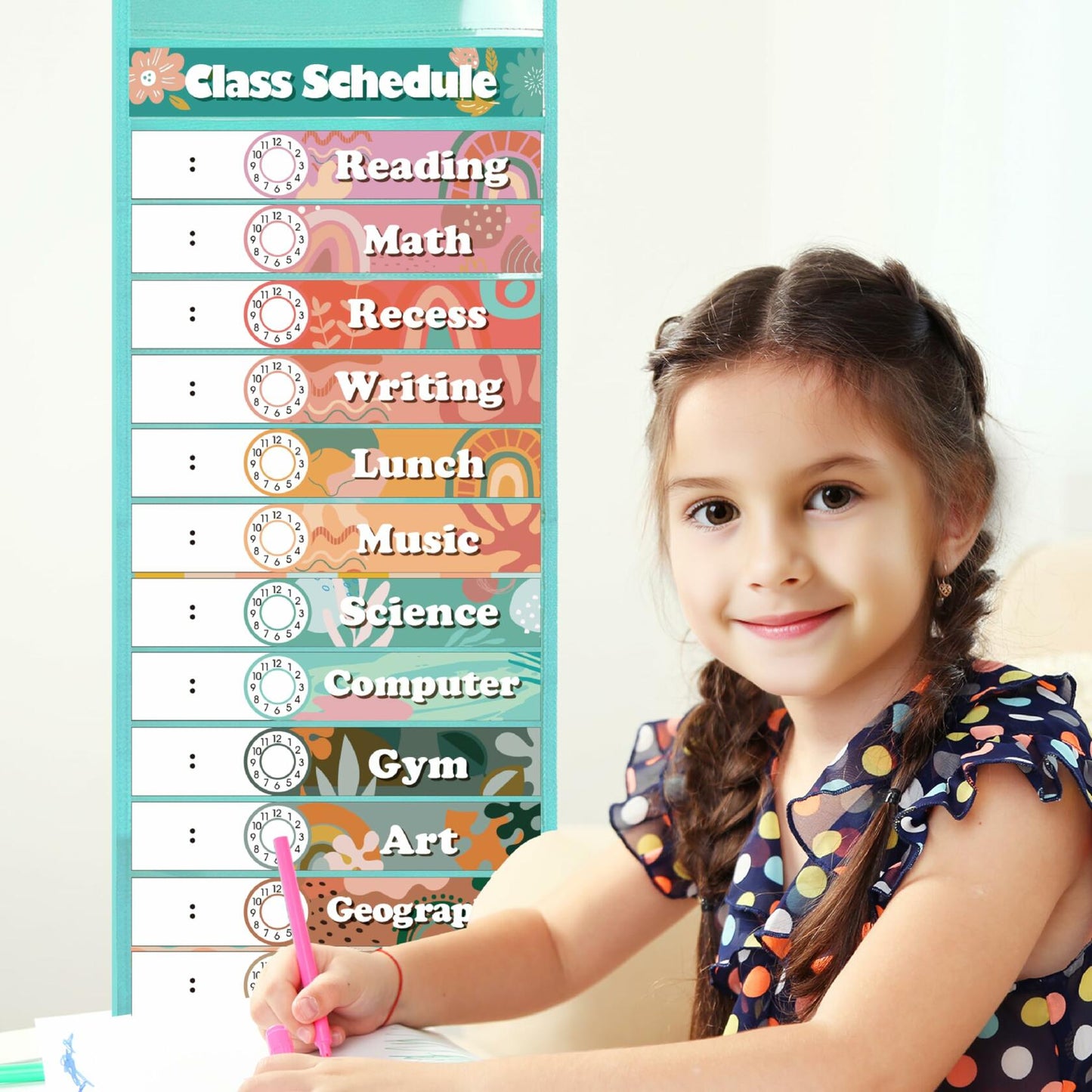 Wisdomsea Pocket Chart Classroom Blue 39 Double-Sided Erasable Cards