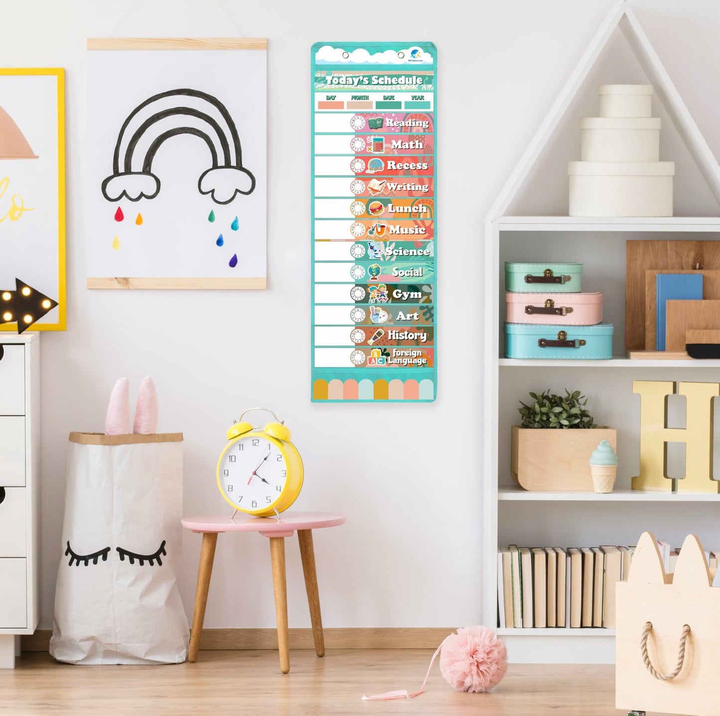 Wisdomsea Pocket Chart Classroom Blue 39 Double-Sided Erasable Cards