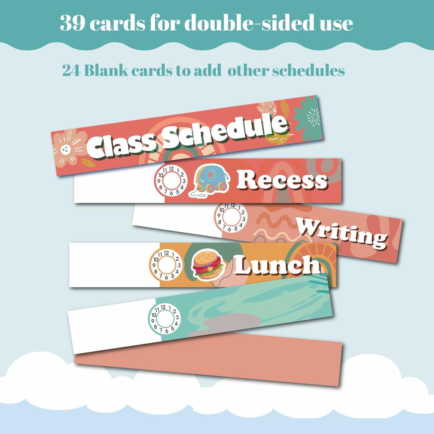 Wisdomsea Pocket Chart Classroom Blue 39 Double-Sided Erasable Cards