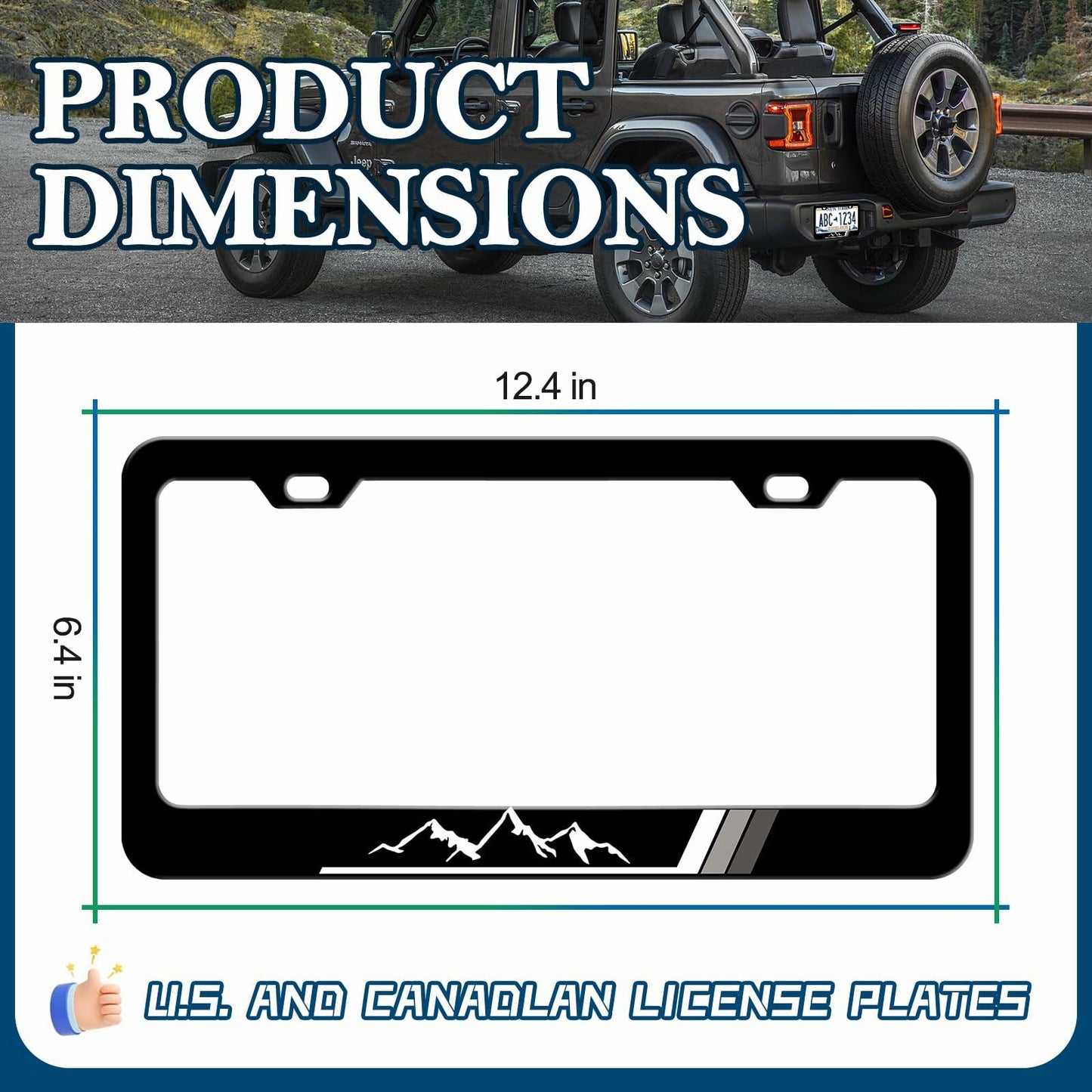 2PCS Tri-Color Mountain License Plate Frames Stainless Steel White Gray