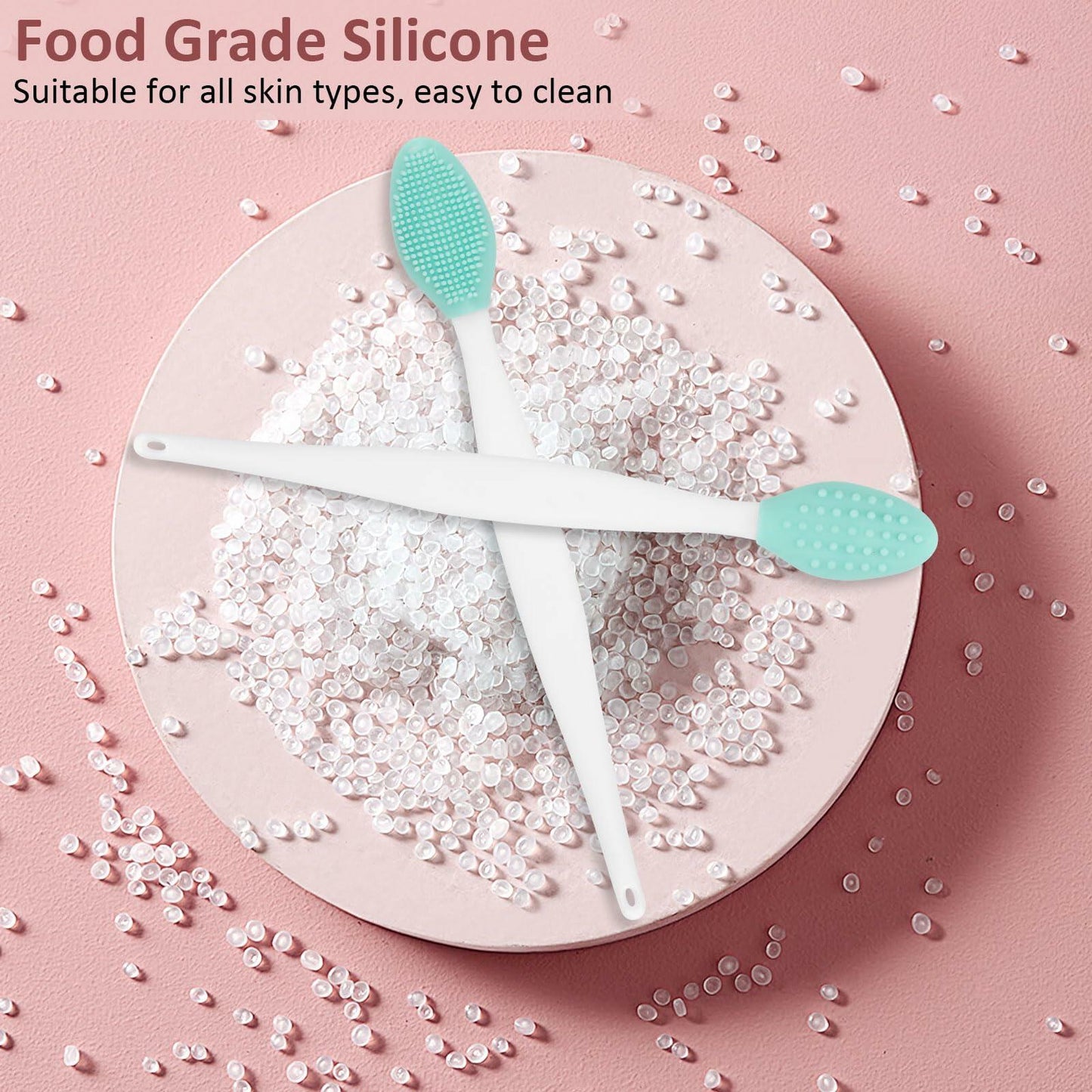 BEVTEE Lip Scrub Brush 10PCS Set Silicone Double-Sided Exfoliator Pink Mint