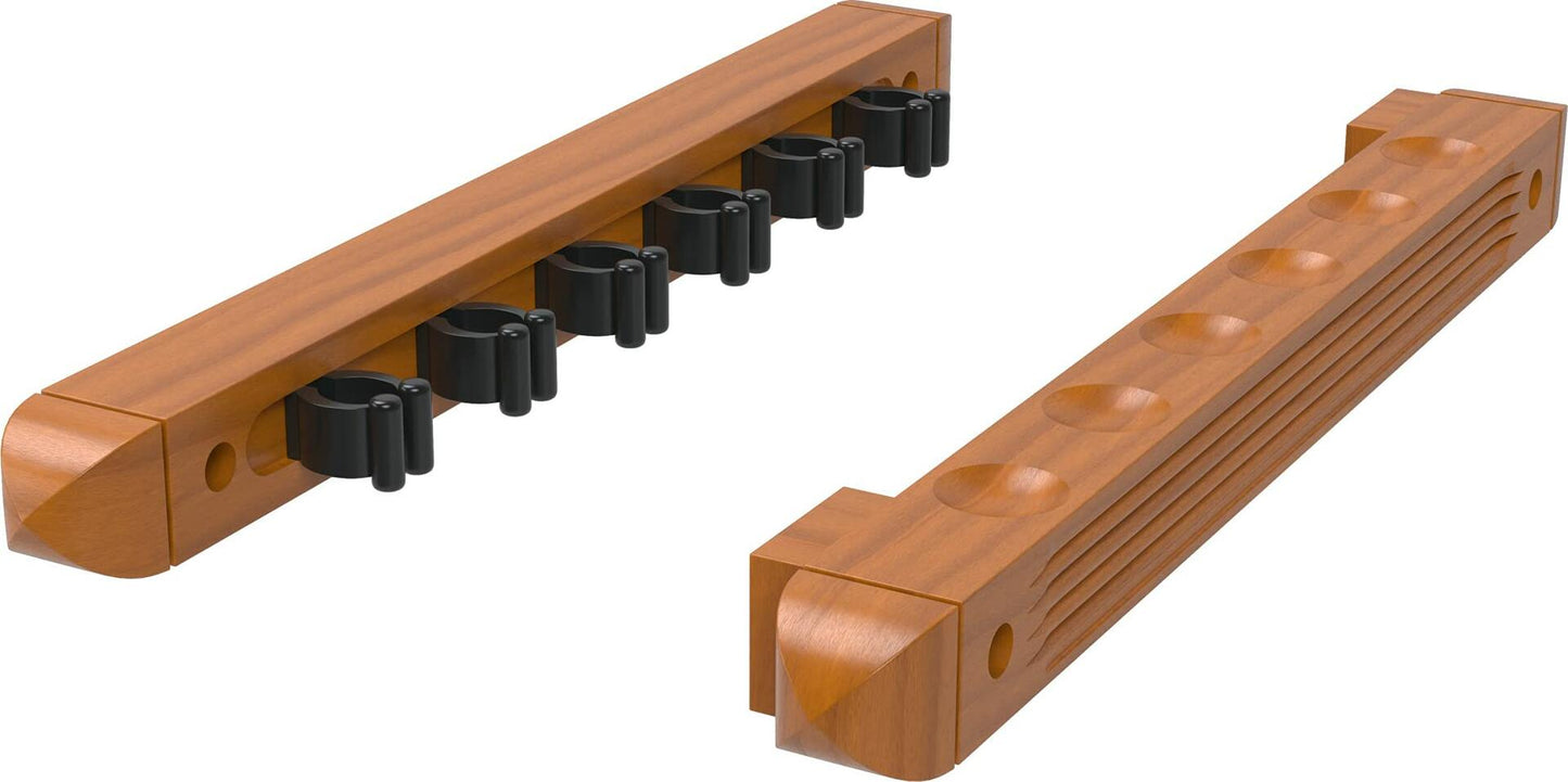 Fat Cat 2-Piece Wall Mounted Hardwood Billiard Cue Rack Holds 6 Cues