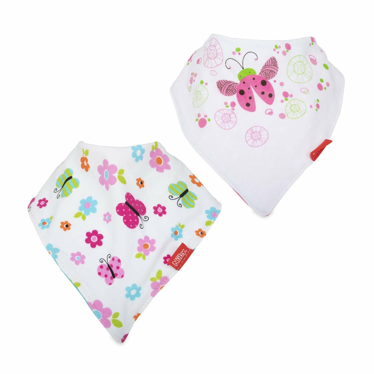Nuby 2 Pack Bandana Bibs Super Absorbent Dribble Catcher for Girls