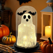 DAZONGE Lighted Ghost in Glass Dome Cloche Halloween Decor Indoor Black White