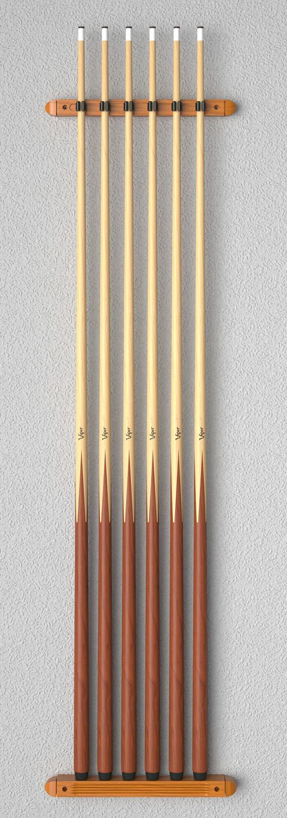 Fat Cat 2-Piece Wall Mounted Hardwood Billiard Cue Rack Holds 6 Cues