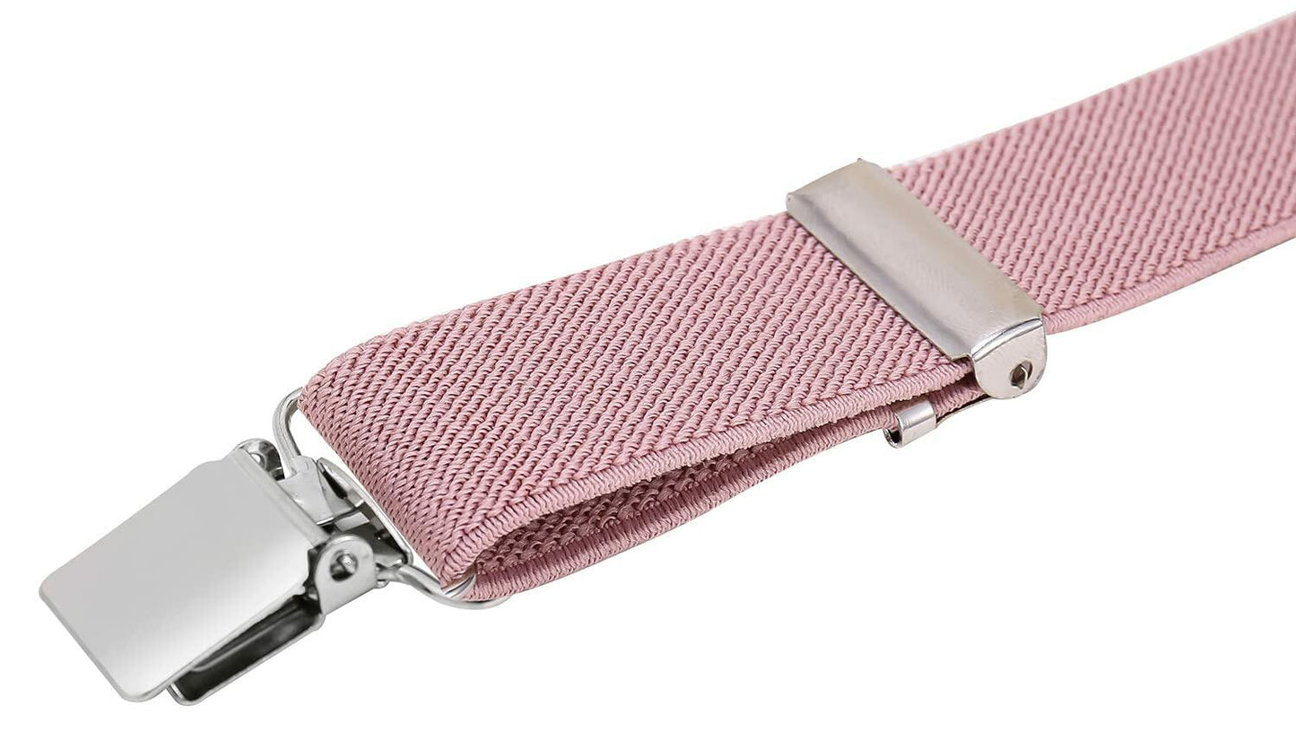 Pzle Boys' Bow Tie and Suspenders Set Adjustable Elastic 30 Inches Blush Pink