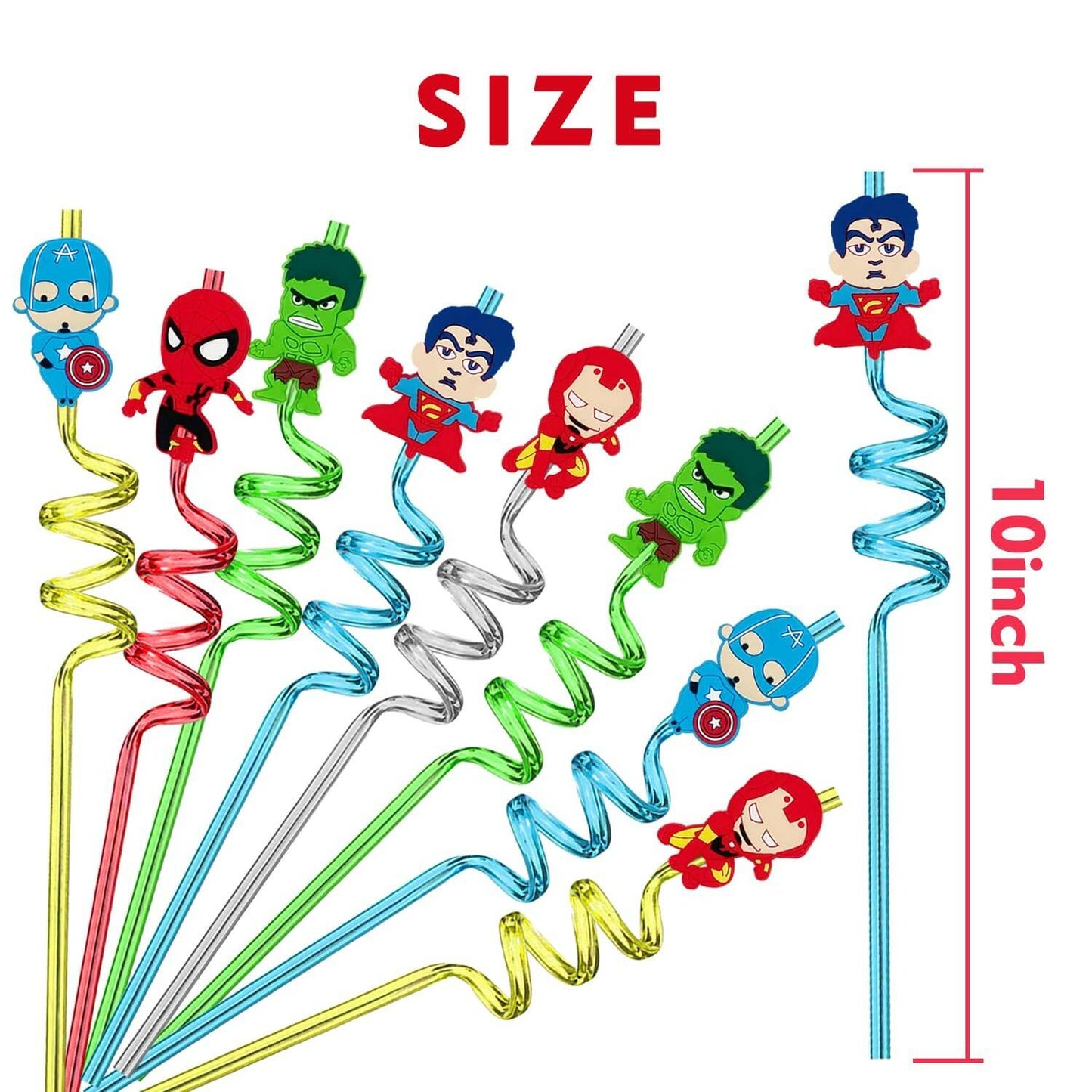 Generic 24Pcs Superhero Plastic Reusable Party Straws Multicolour Birthday
