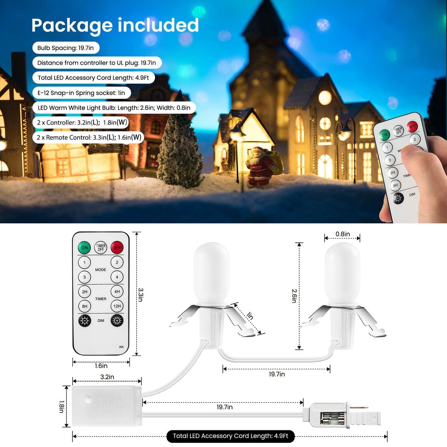 Rumsheme Remote Control Lighting System 4.9Ft Cord 2LED Warm White 2 Pack