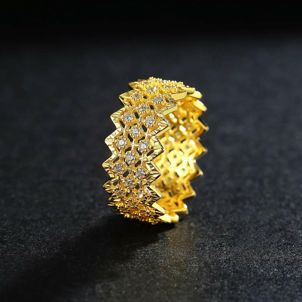 Mozume 14K Gold Plated Sterling Silver Ring Eternity Band (Gold 2, 8)