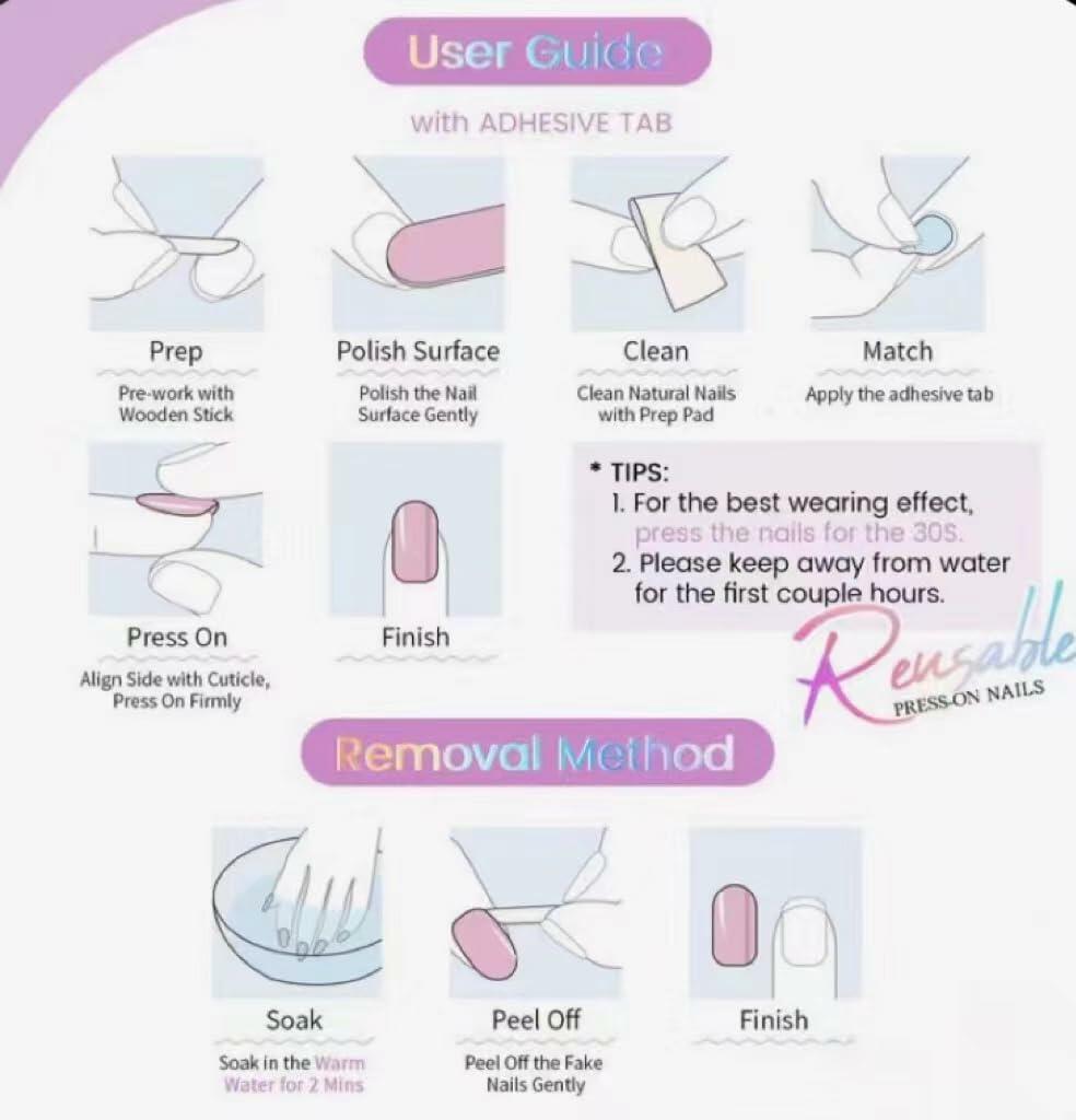 Generic Gel Press-On False Nails Set Purple Gold Glitter 10pcs