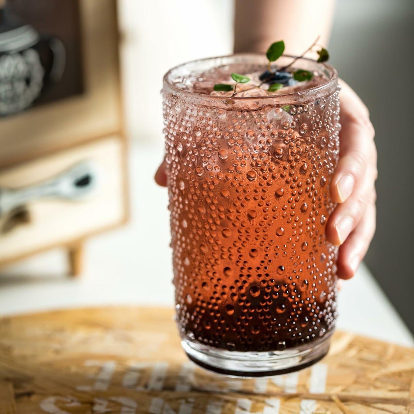 KEMORELA 6PCS Hobnail Old-Fashioned Glasses Set 15oz with Reusable Straws