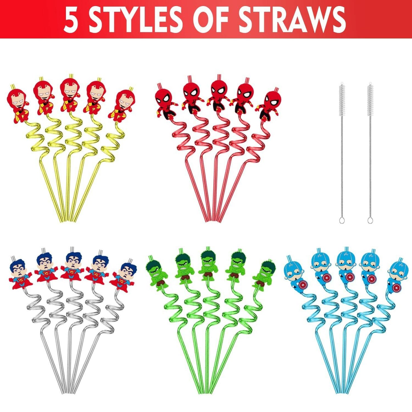 Generic 24Pcs Superhero Plastic Reusable Party Straws Multicolour Birthday
