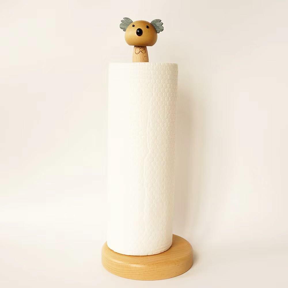 GUDINGHENG Wooden Paper Towel Holder Koala Design Free Standing Stand