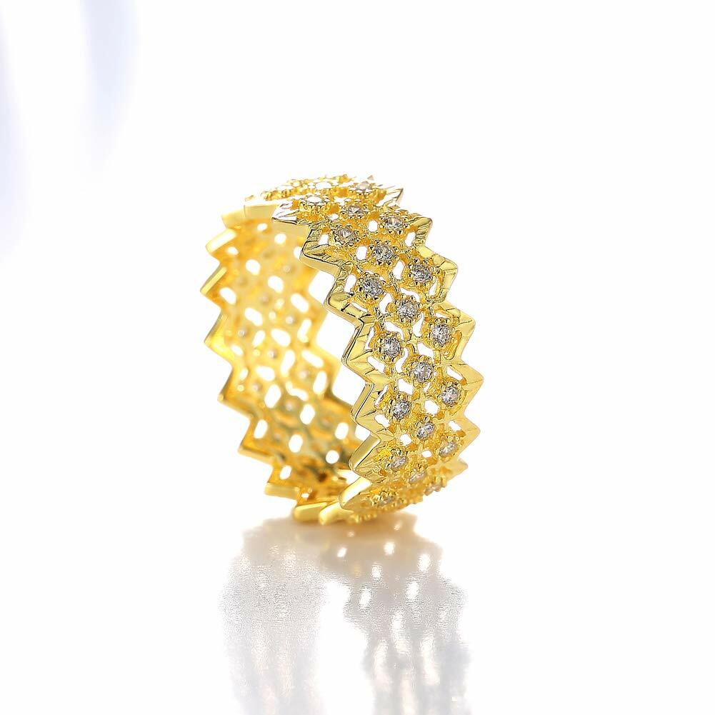 Mozume 14K Gold Plated Sterling Silver Ring Eternity Band (Gold 2, 8)