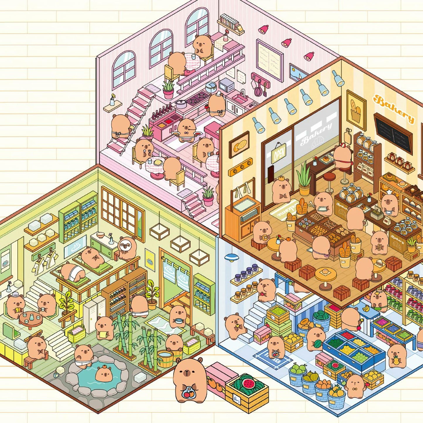 Zxvskr 8 Sets DIY 3D House Stickers Cartoon Colourful Convenience Fruit Flower