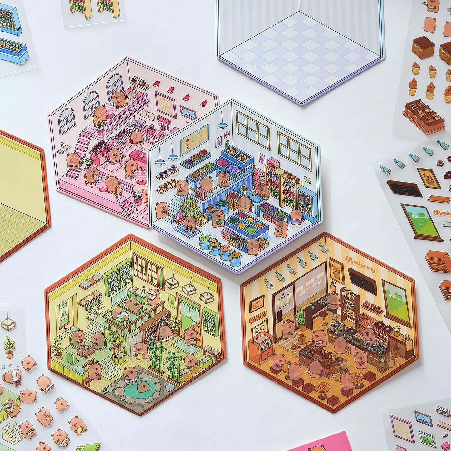 Zxvskr 8 Sets DIY 3D House Stickers Cartoon Colourful Convenience Fruit Flower