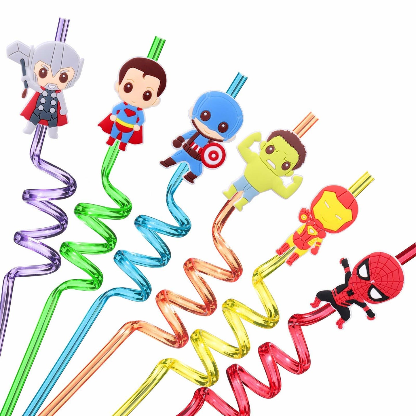 Generic 24Pcs Superhero Plastic Reusable Party Straws Multicolour Birthday