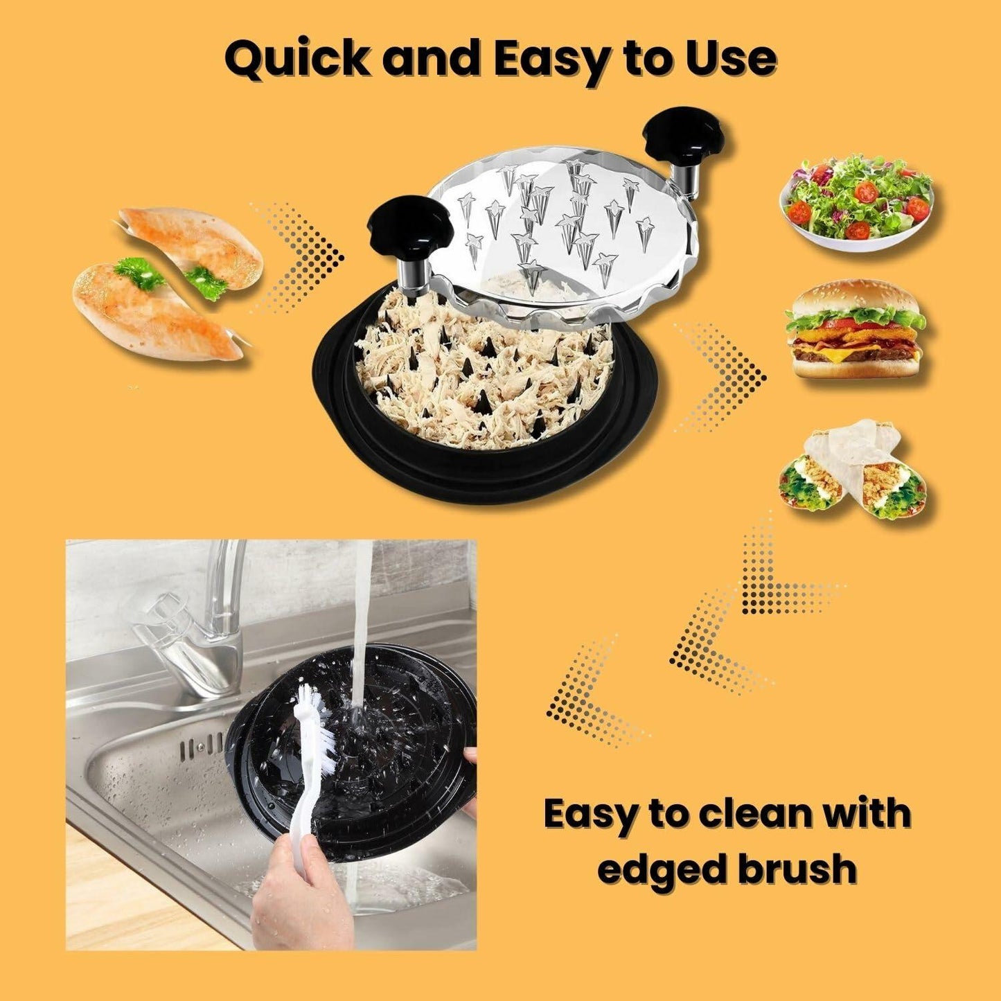 CasaFusion Chicken Shredder Tool w/ Brush Lid & Anti-Slip Base Kitchen