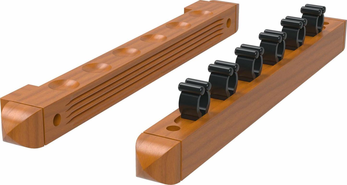 Fat Cat 2-Piece Wall Mounted Hardwood Billiard Cue Rack Holds 6 Cues