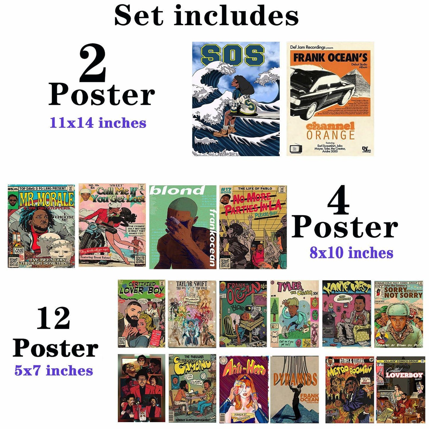 SAWOPE Music Album Cover Wall Collage Kit Canvas Art 11x14 Inch Unframed