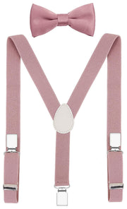 Pzle Boys' Bow Tie and Suspenders Set Adjustable Elastic 30 Inches Blush Pink